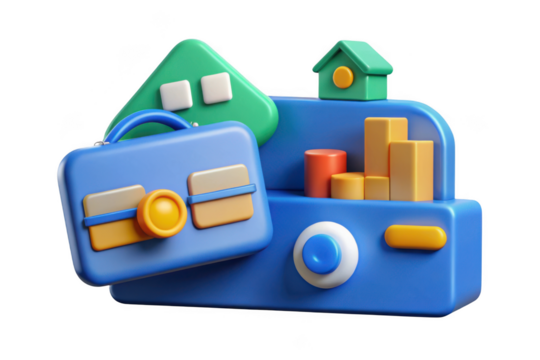 3d rendered portfolio investment financial growth assets house chart data analysis isolated on transparent background