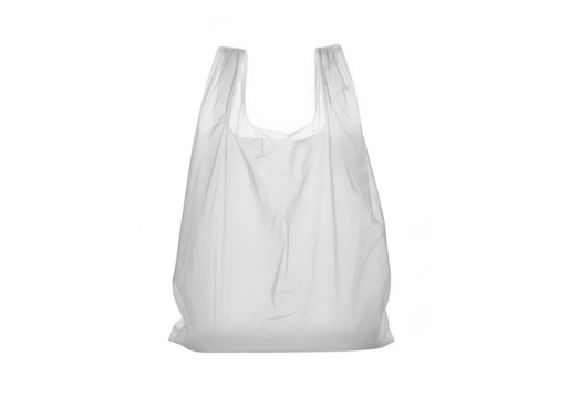 Stock photo of a white plastic shopping bag, grocery bag, carrier bag, merchandise bag, t-shirt bag, isolated on transparent background
