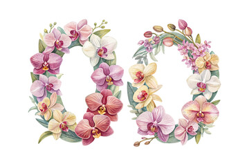 Watercolor Letter O with flower vector illustration isolated on white background