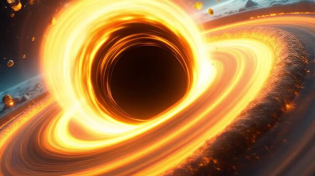 Spectacular Cosmic Event A Blazing Fiery Black Hole Vortex in Deep Space