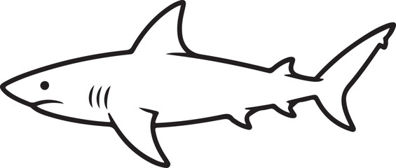 Simple outline drawing of a great white shark swimming