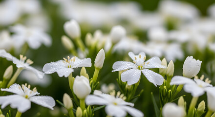 White Flowers Close Up Delicate Blossoms, Floral Background, Nature Beauty