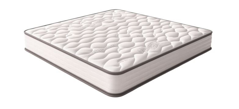 Curved-edge beige mattress with quilted top
