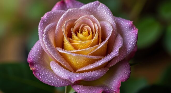 Dew-kissed pink & yellow rose in full bloom