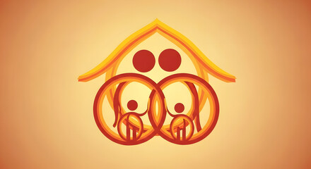 Family Home Icon Abstract Illustration of Parents and Children, Love and Care
