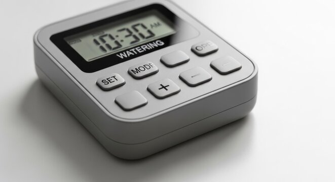 Digital watering timer 1030 AM displayed on screen