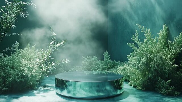 Serene Reflection in a Misty Green Environment