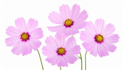 Four pink cosmos flowers with radiant centers&mdash;capturing natural symmetry, vibrant contrast, and delicate floral elegance.