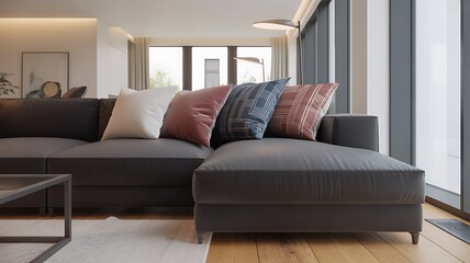 Fototapeta premium Spacious empty living room with wooden flooring