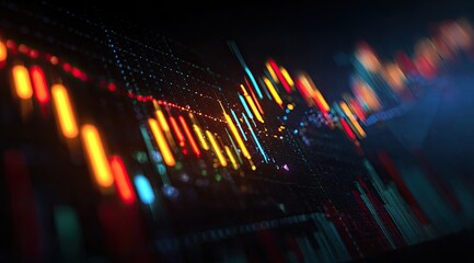 Financial data, glowing charts.  Stock market trends displayed