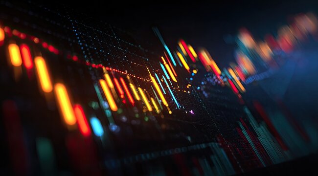 Financial data, glowing charts. Stock market trends displayed