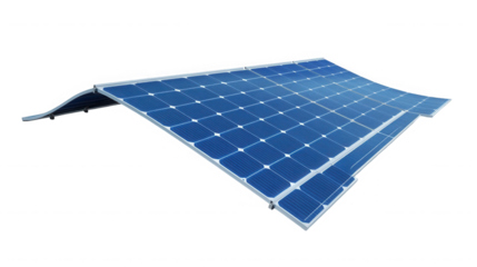 A close up of a blue solar panel with a white grid pattern against a black background showing the curve on transparent background