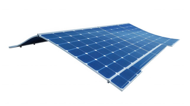 A close up of a blue solar panel with a white grid pattern against a black background showing the curve on transparent background