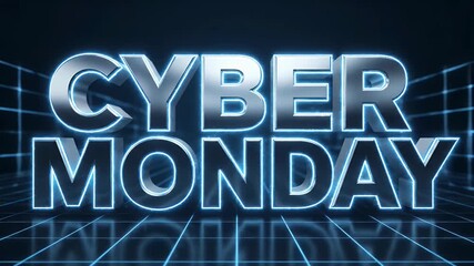 Shiny Cyber Monday Text with Blue Glow on Abstract Technological Background - Powered by Adobe