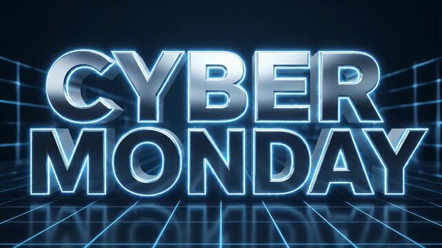 Shiny Cyber Monday Text with Blue Glow on Abstract Technological Background