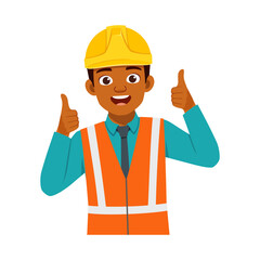 Cheerful African American Construction Worker Giving Thumbs Up with Positive Attitude