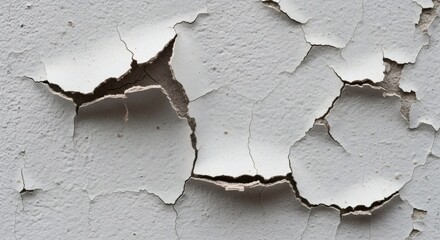 Naklejka premium Cracked Dreams Peeling Paint on White Wall with Texture of Decay.