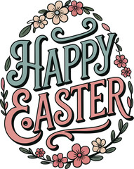 Happy Easter typography with floral decoration vector illustration .