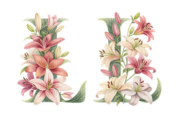 Watercolor Letter L with flower vector illustration isolated on white background