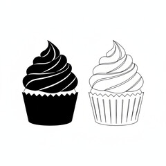 Two stylized black and white cupcakes with swirled frosting