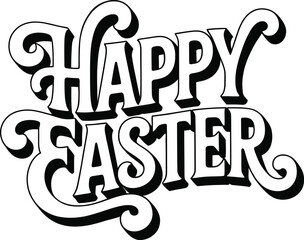 Happy Easter Hand-Drawn Retro Lettering .