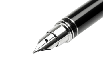 Fountain pen nib macro shot in silver-black
