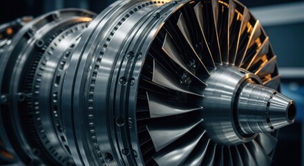 Silver turbine blades form a powerful machinery component with bolts & rivets