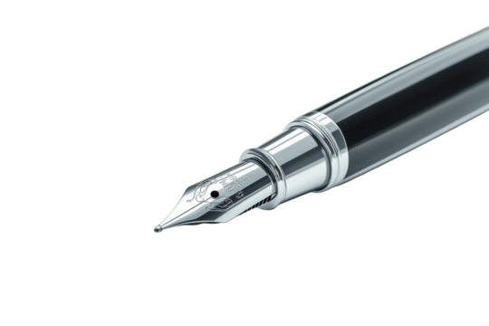 Close-up silver nib fountain pen writing tool
