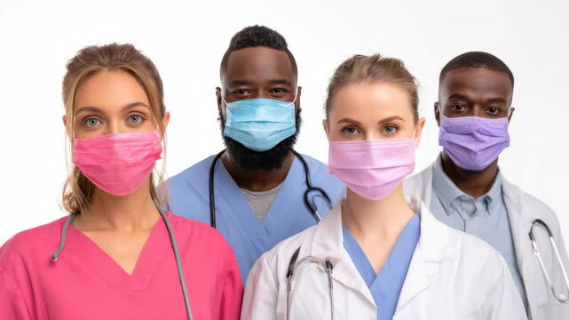 Healthcare professionals wearing masks showcase teamwork and dedication during a medical shift