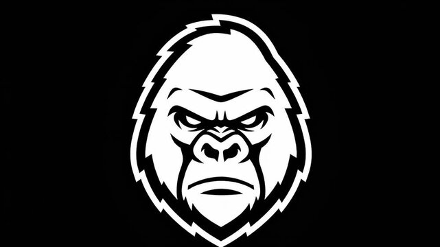 Gorilla Icon Powerful Ape Silhouette with Monochrome on Black Backdrop.