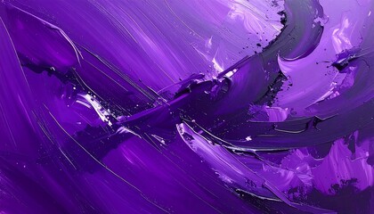 Abstract painting of purple, lavender, & deep violet hues forming dynamic, flowing strokes & swirls