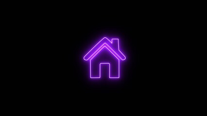 Glowing House, Neon line home icon. Home button icon illustration on black background.