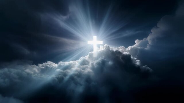 Inspirational Religious Cross Amidst Dramatic Clouds and Light Rays