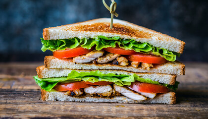 Delicious Chicken Sandwich with Lettuce and Tomato on Toasted Bread