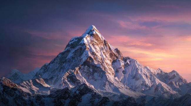 Majestic snow-capped mountain peak at dawn (1) - Powered by Adobe