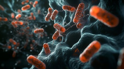 Neisseria gonorrhoeae bacteria, highly detailed, medical illustration, scientifically accurate, diplococci, close-up, textured, cross-section, anatomical, educational, 3D render, dark background,