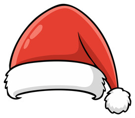 Classic red Santa Claus hat with white fuzzy trim and a fluffy pom pom symbol of winter holiday season