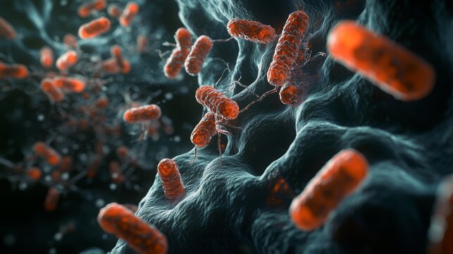 Neisseria gonorrhoeae bacteria, highly detailed, medical illustration, scientifically accurate, diplococci, close-up, textured, cross-section, anatomical, educational, 3D render, dark background,