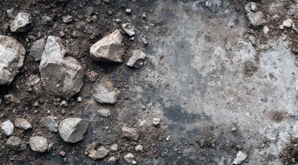 Close-up of dirt and rocks on a concrete surface