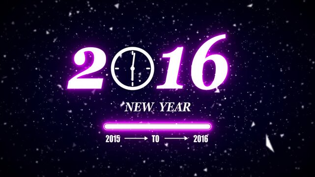 New year 2016 festive greeting text animated with particle background.Loading complete from 2015 to 2016.Timer count new year concept