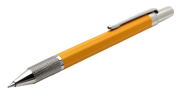Orange pen with metallic grip and chrome tip
