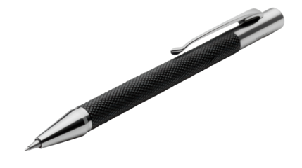 Black pen with textured grip macro detail