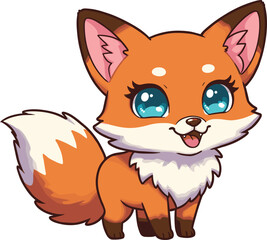 Cute baby fox cartoon illustration, adorable orange animal character art, kawaii smiling woodland creature, children vector mascot drawing design
