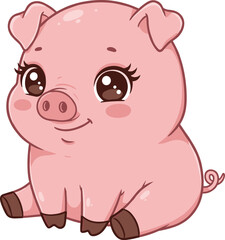 Cute baby pig cartoon illustration, adorable pink piglet character art, kawaii farm animal, smiling pig vector, children design, mascot