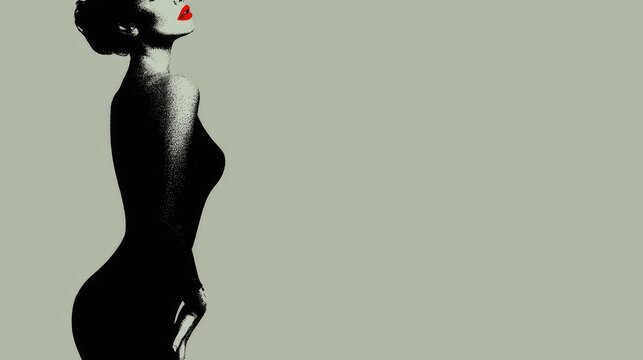 Silhouette of Stylish Woman with Red Lips on Minimalistic Background