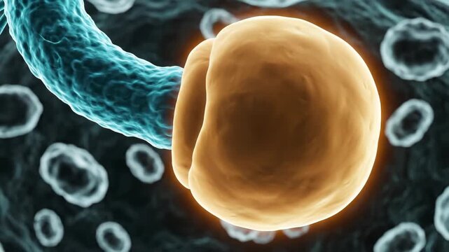 3D animation of mitochondrial quality control, with a network (fusion) performing fission to remove a damaged part.