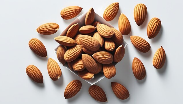 Fresh organic almonds isolated on white background high resolution macro photography natural texture food healthy snack vegan protein nuts perfect for packaging design advertisement nutrition concept  - Powered by Adobe