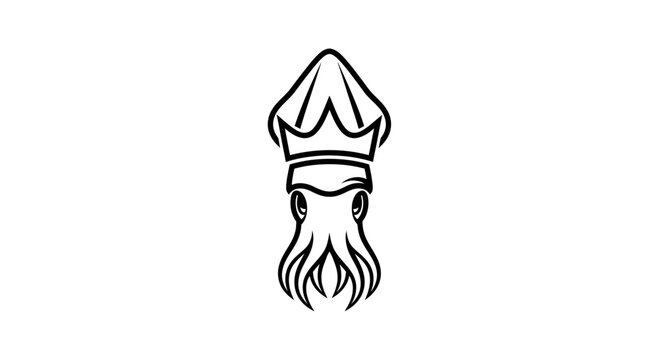 An outline of a royal king squid wearing a crown flat illustration