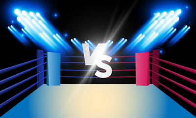 Versus Screen For Fight of sport and game, Battle Or Sport. Boxing ring arena and spotlight floodlights VS bright stadium lights Background Concept vector design