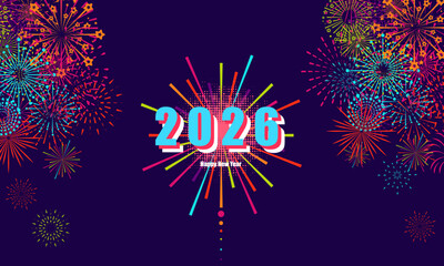 Greeting card with inscription Happy New Year 2026 on Firework background  vector design